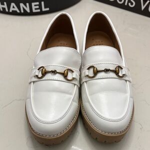 A New Day White Leather Loafers with Gold Horsebit